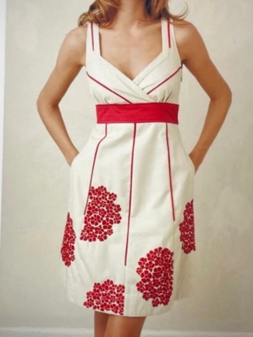 Anthropologie Floreat Red and White Pleated A-Line Sundress